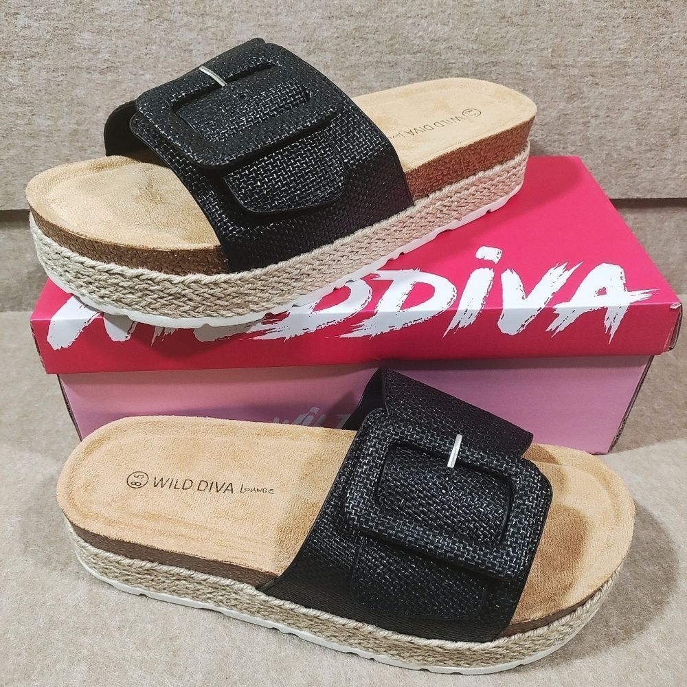 Wild Diva Black Platform Sandals with Buckle #7